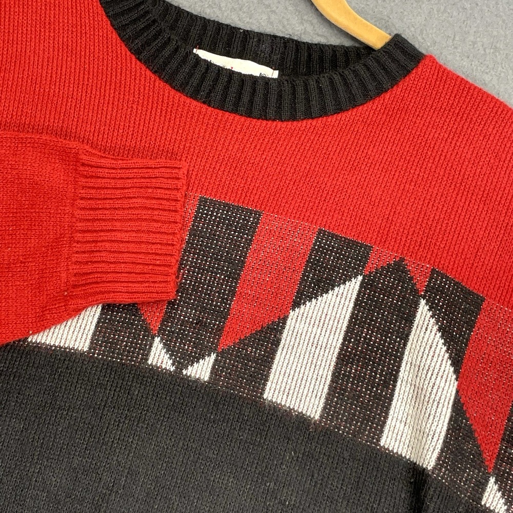 VTG Abstract 80s/90s Funky Knit Kitschy Retro Geo Sweater Sz SM Front‎ & Back